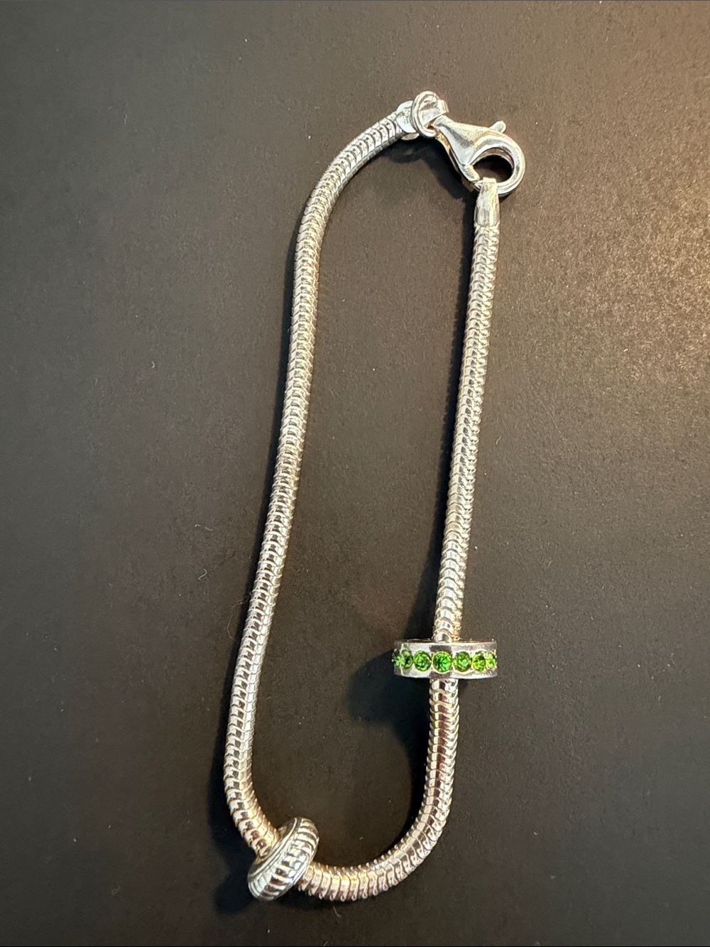 Pandora Sterling-Style Silver Bracelet with Green Crystal Rondelle